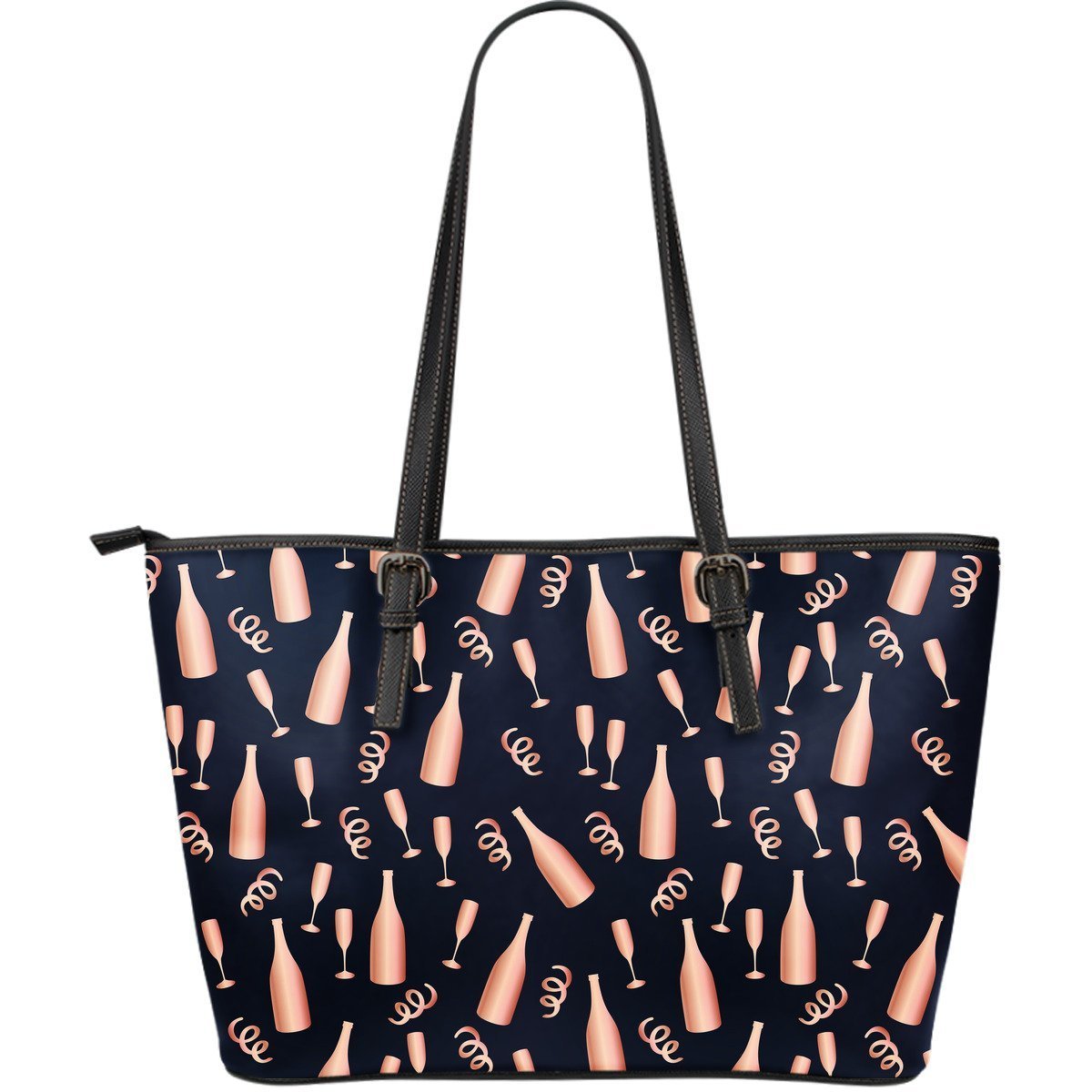 Pattern Print Champagne Leather Tote Bag-grizzshop