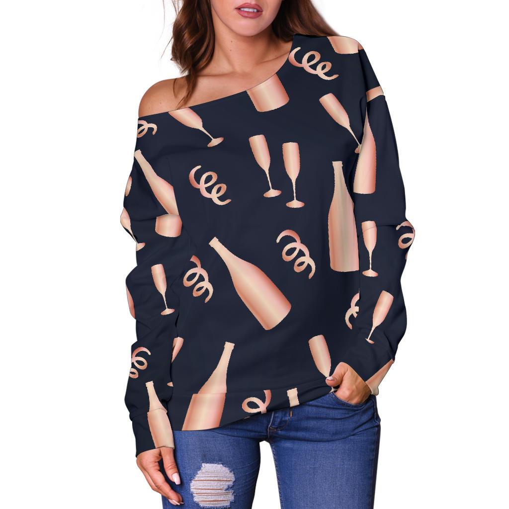 Pattern Print Champagne Women Off Shoulder Sweatshirt-grizzshop