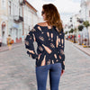 Pattern Print Champagne Women Off Shoulder Sweatshirt-grizzshop