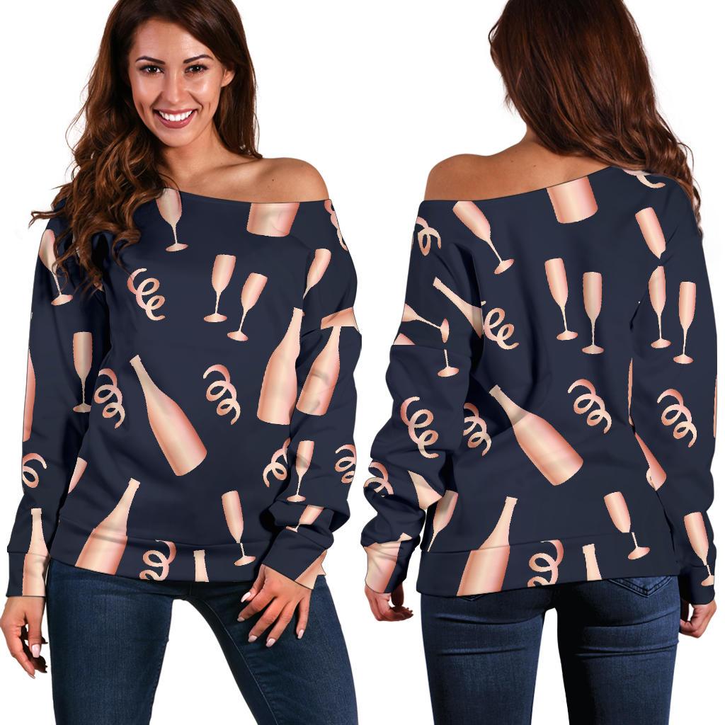 Pattern Print Champagne Women Off Shoulder Sweatshirt-grizzshop