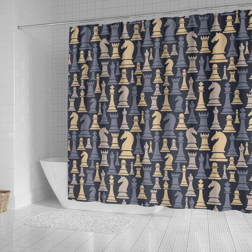 Pattern Print Chess Bathroom Shower Curtain-grizzshop