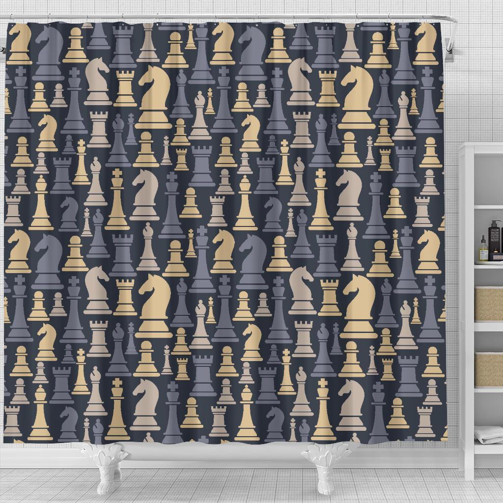 Pattern Print Chess Bathroom Shower Curtain-grizzshop