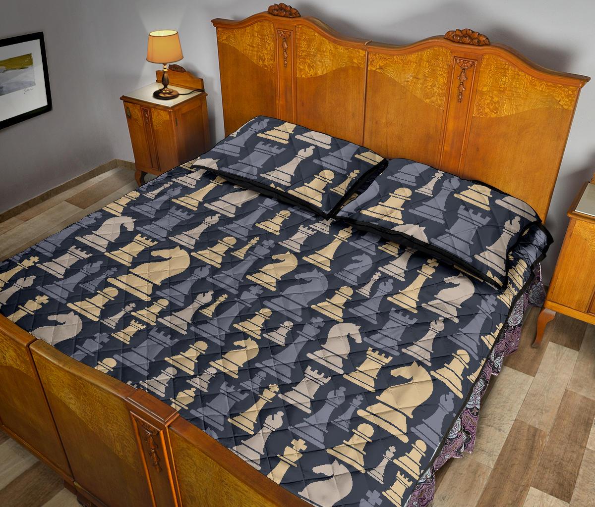 Pattern Print Chess Bed Set Quilt-grizzshop