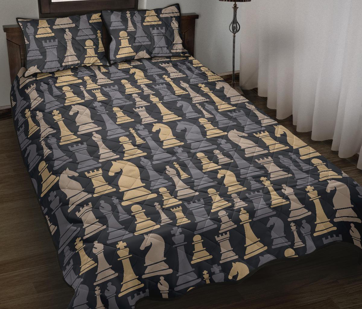 Pattern Print Chess Bed Set Quilt-grizzshop