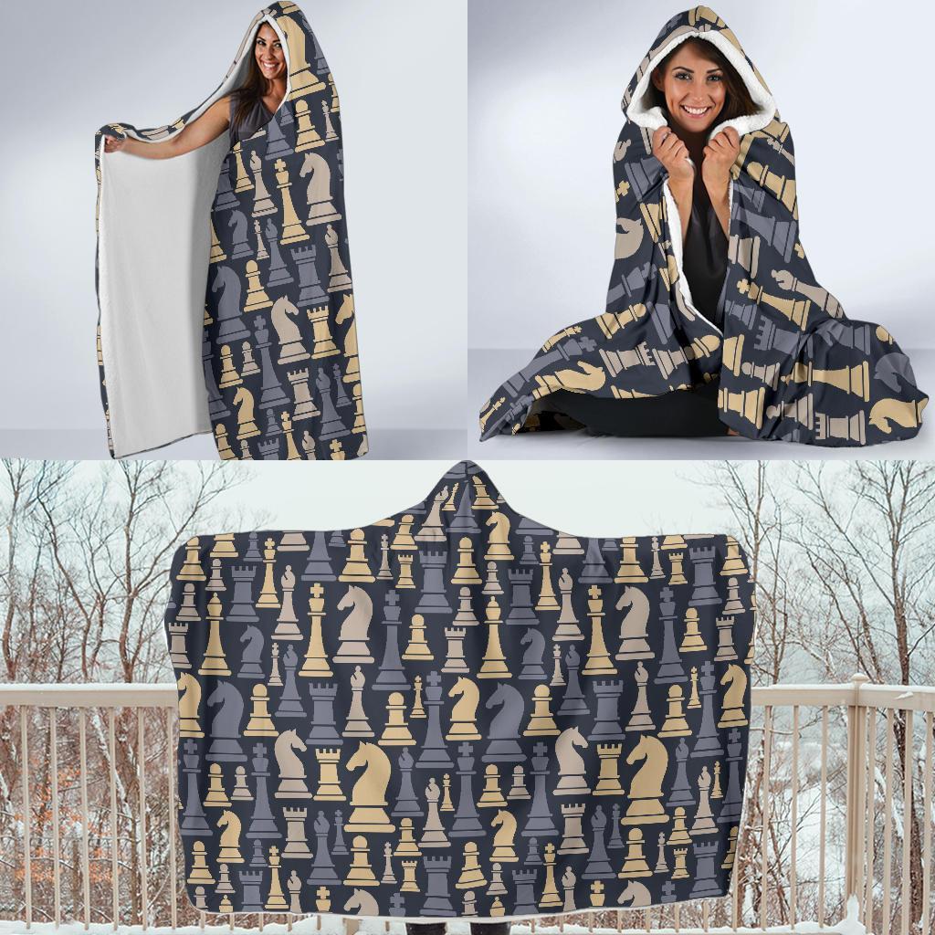 Pattern Print Chess Hooded Blanket-grizzshop