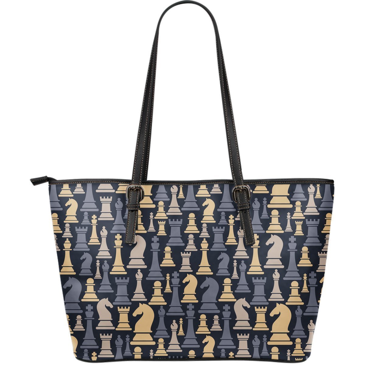 Pattern Print Chess Leather Tote Bag-grizzshop