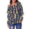 Load image into Gallery viewer, Pattern Print Chess Women Off Shoulder Sweatshirt-grizzshop