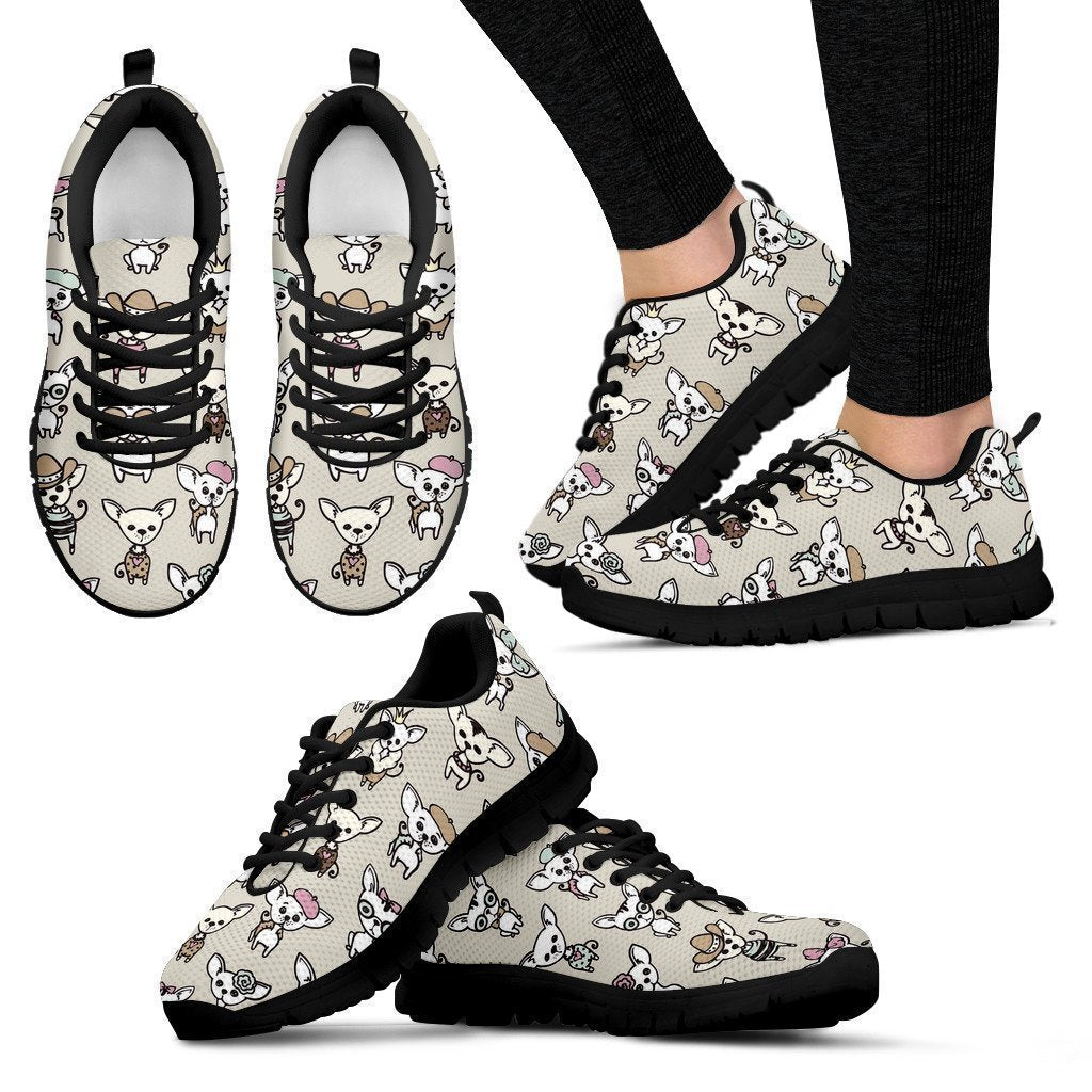 Pattern Print Chihuahua Black Sneaker Shoes For Men Women-grizzshop