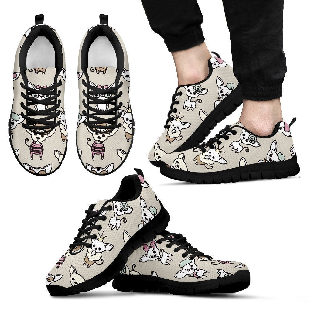 Pattern Print Chihuahua Black Sneaker Shoes For Men Women-grizzshop