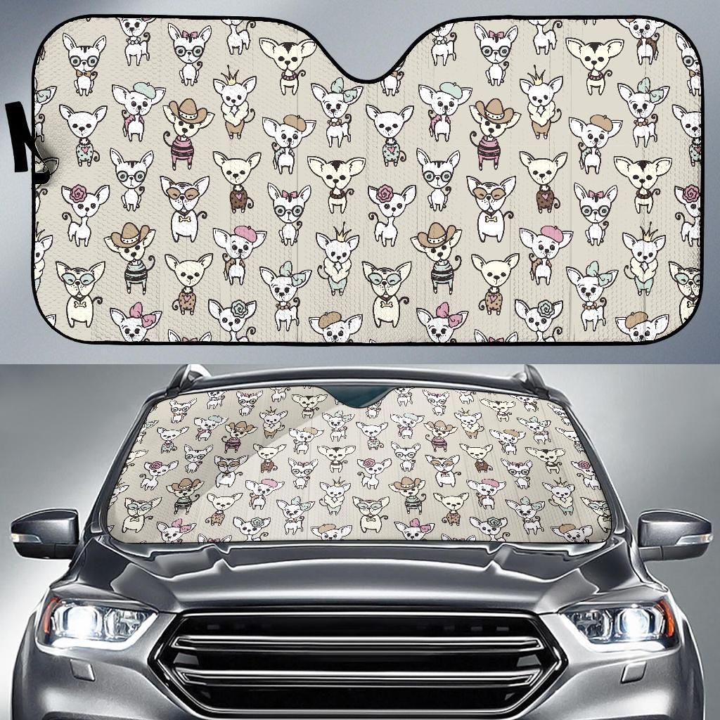 Pattern Print Chihuahua Car Sun Shade-grizzshop