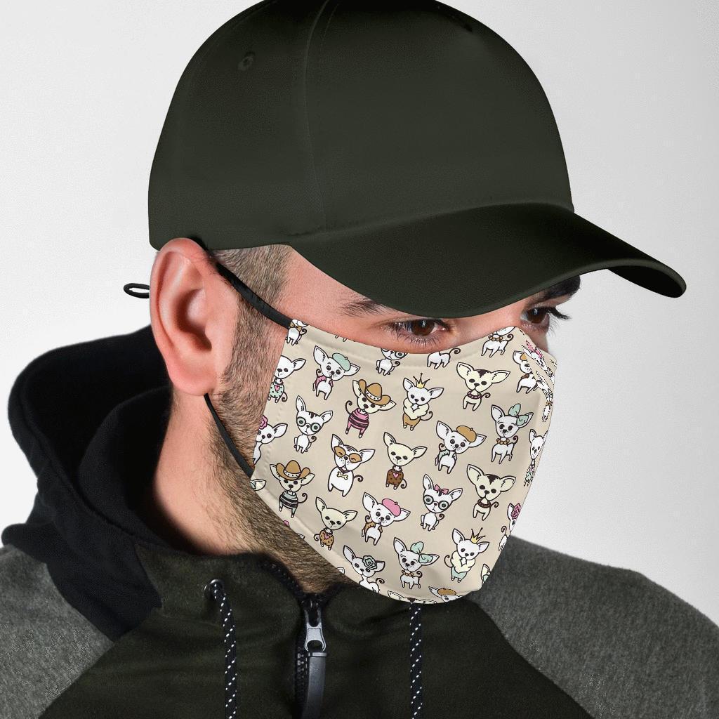 Pattern Print Chihuahua Face Mask-grizzshop