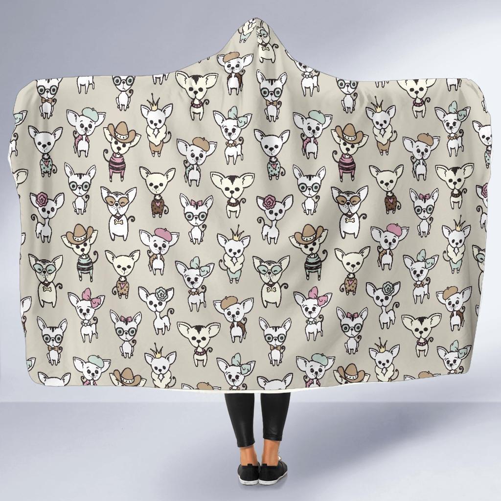 Pattern Print Chihuahua Hooded Blanket-grizzshop