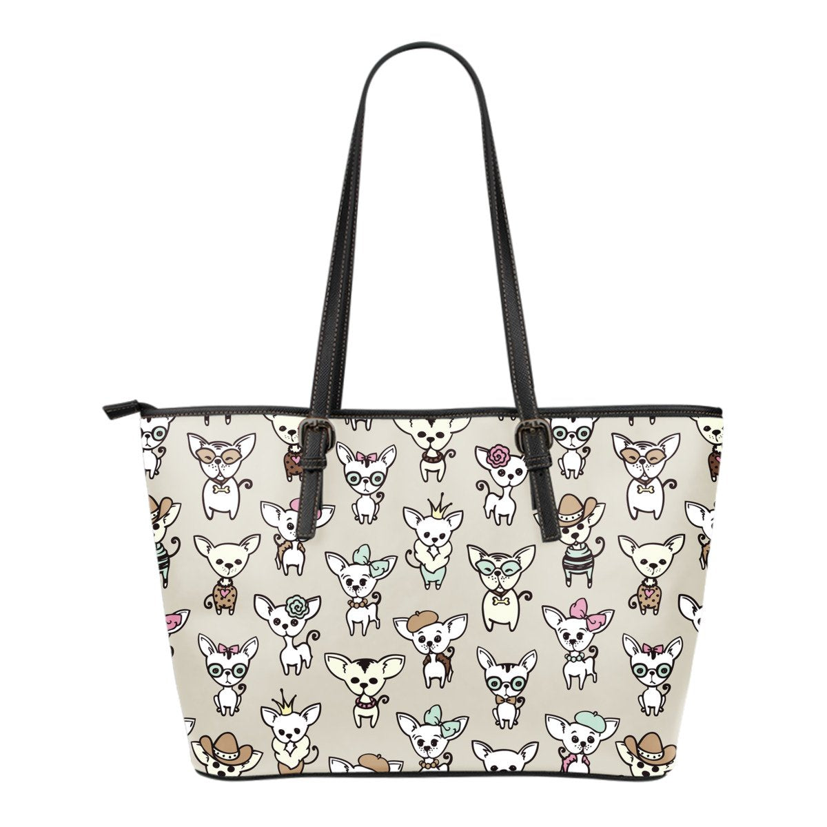 Pattern Print Chihuahua Leather Tote Bag-grizzshop