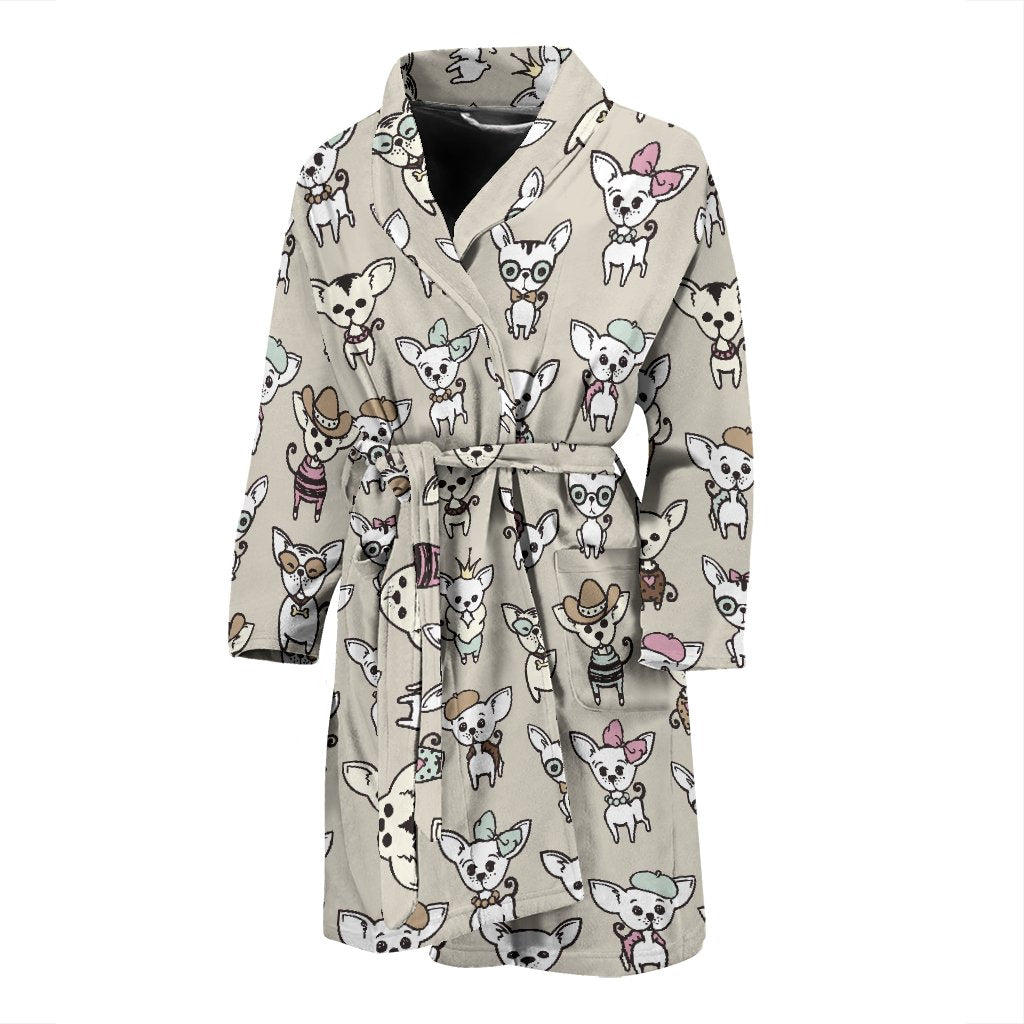 Pattern Print Chihuahua Men Long Robe-grizzshop