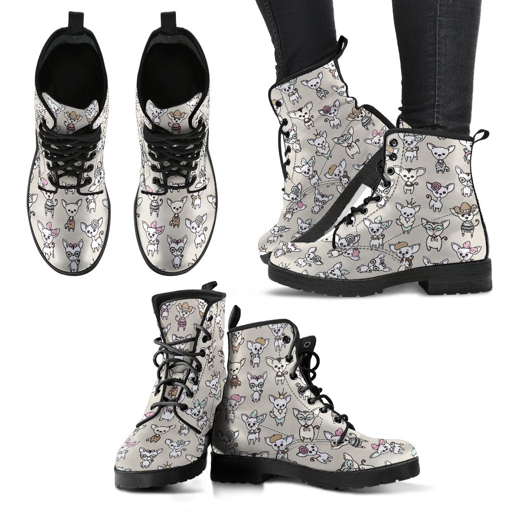 Pattern Print Chihuahua Men Women Leather Boots-grizzshop