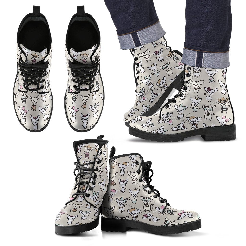 Pattern Print Chihuahua Men Women Leather Boots-grizzshop
