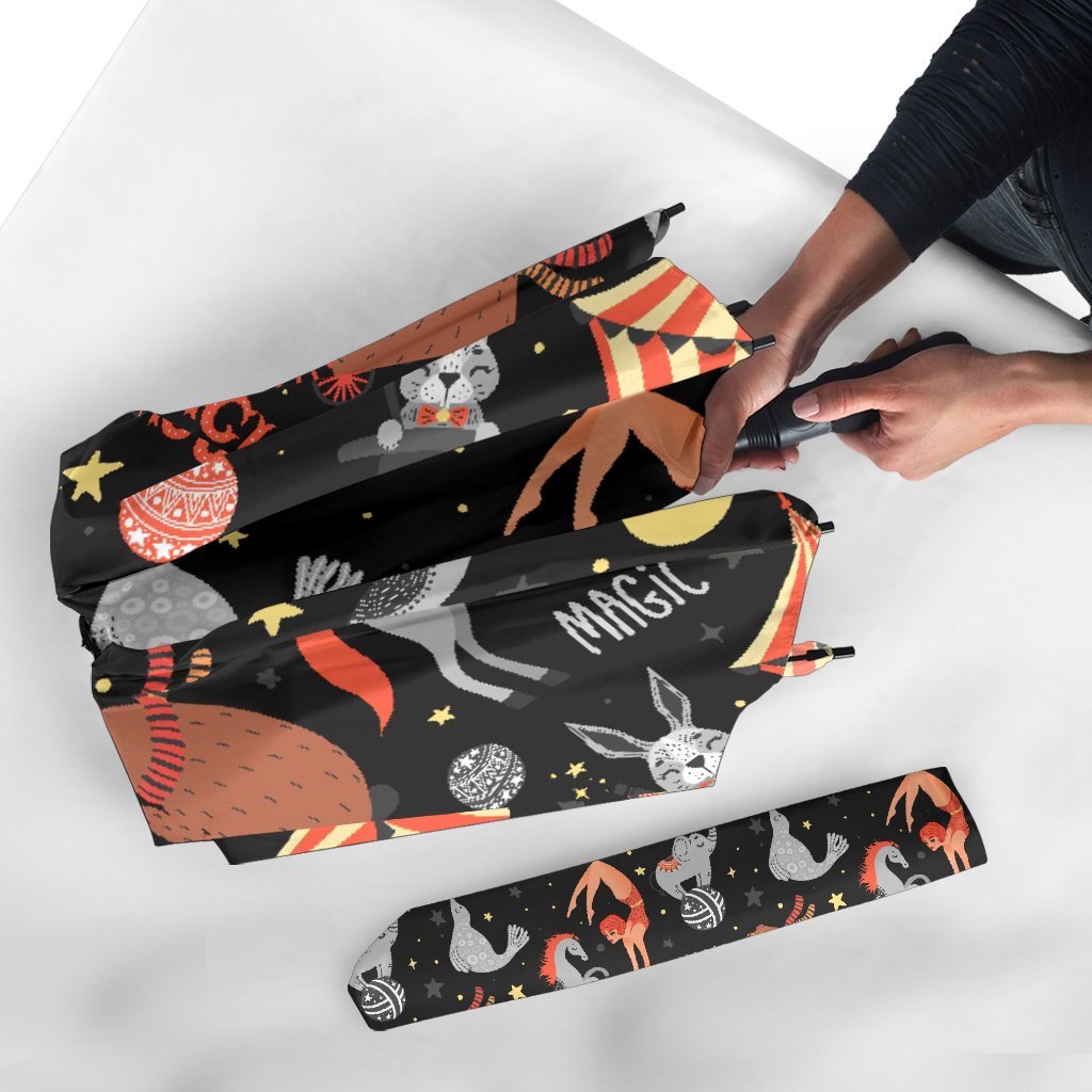 Pattern Print Circus Automatic Foldable Umbrella-grizzshop