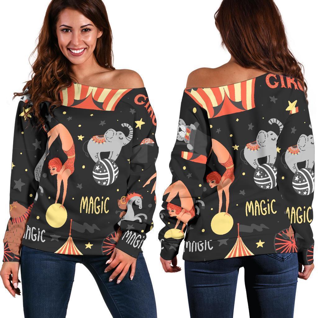 Pattern Print Circus Women Off Shoulder Sweatshirt-grizzshop