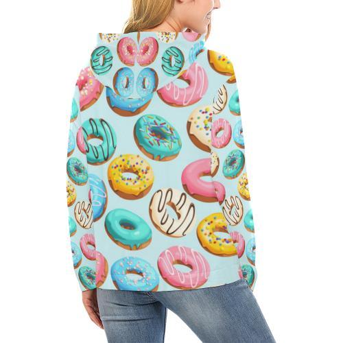 Pattern Print Colorful Donut Women Pullover Hoodie-grizzshop