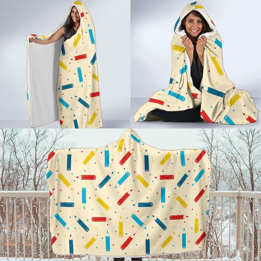 Pattern Print Colorful Pencil Hooded Blanket-grizzshop