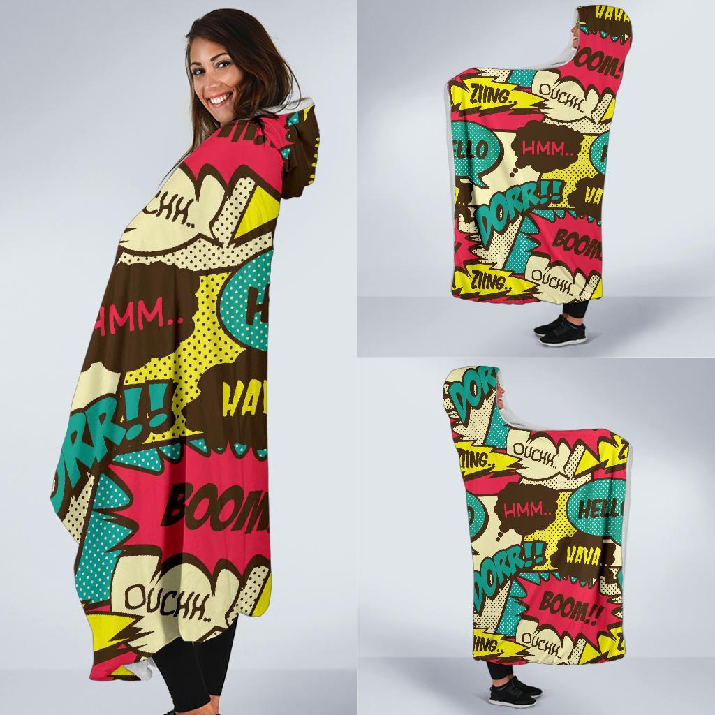 Pattern Print Comic Book Strip Hooded Blanket-grizzshop