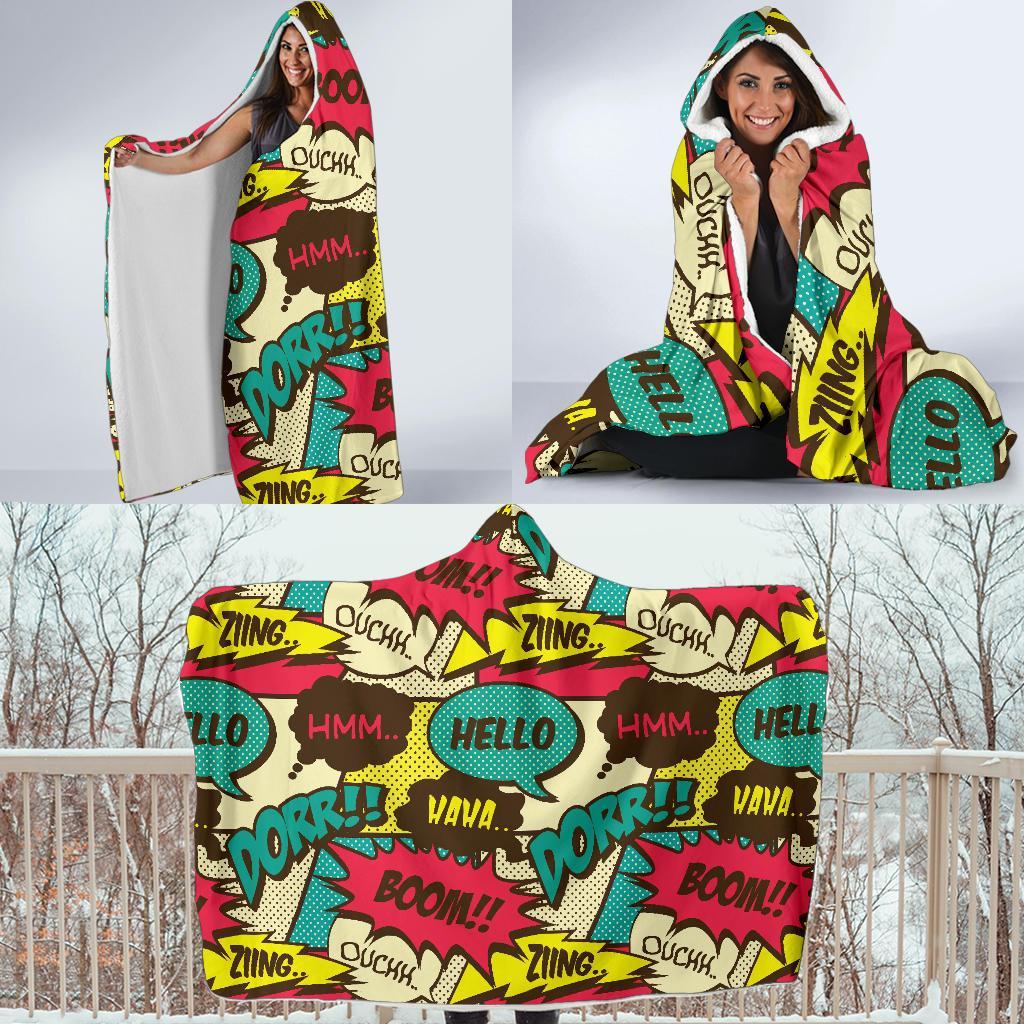 Pattern Print Comic Book Strip Hooded Blanket-grizzshop