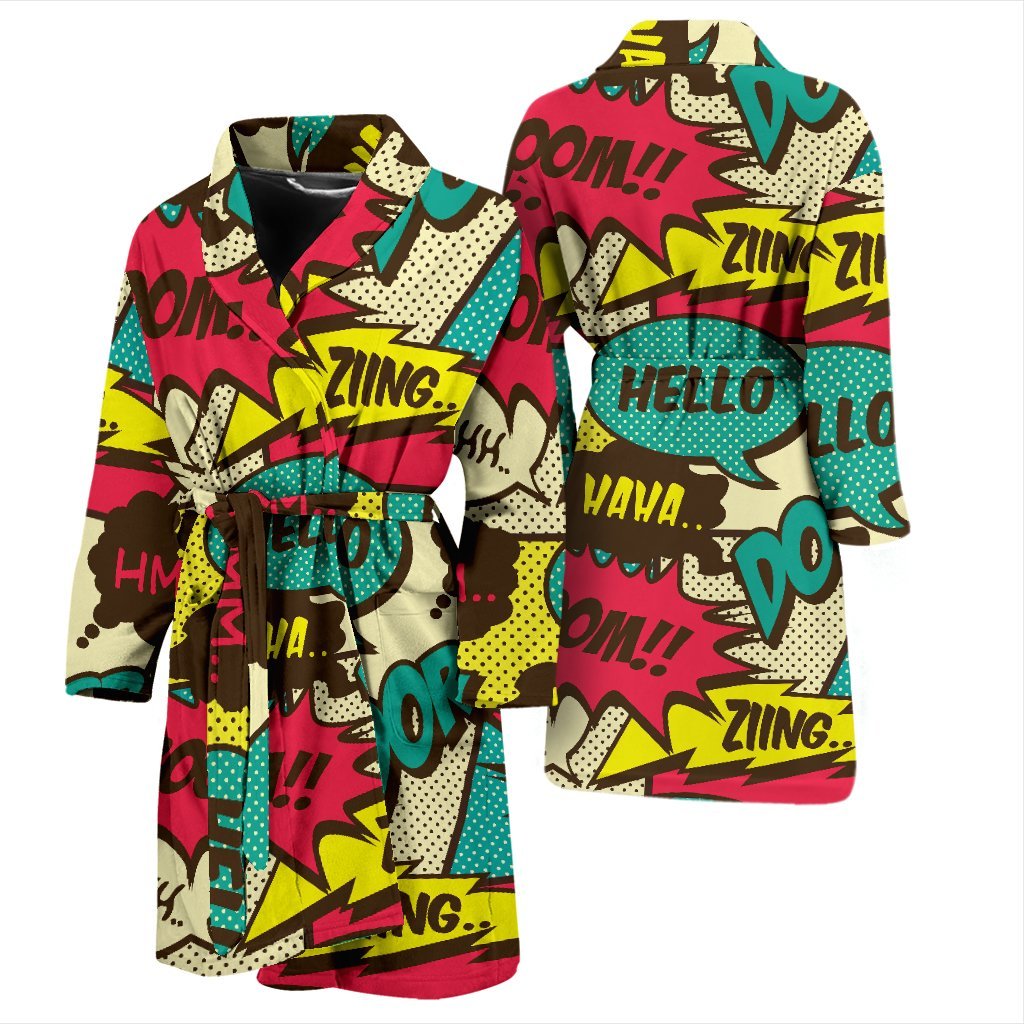 Pattern Print Comic Book Strip Men Long Robe-grizzshop