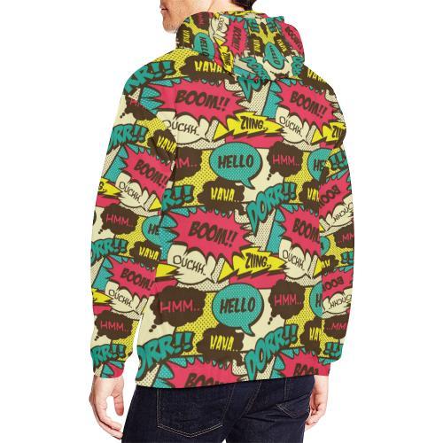 Pattern Print Comic Book Strip Men Pullover Hoodie-grizzshop