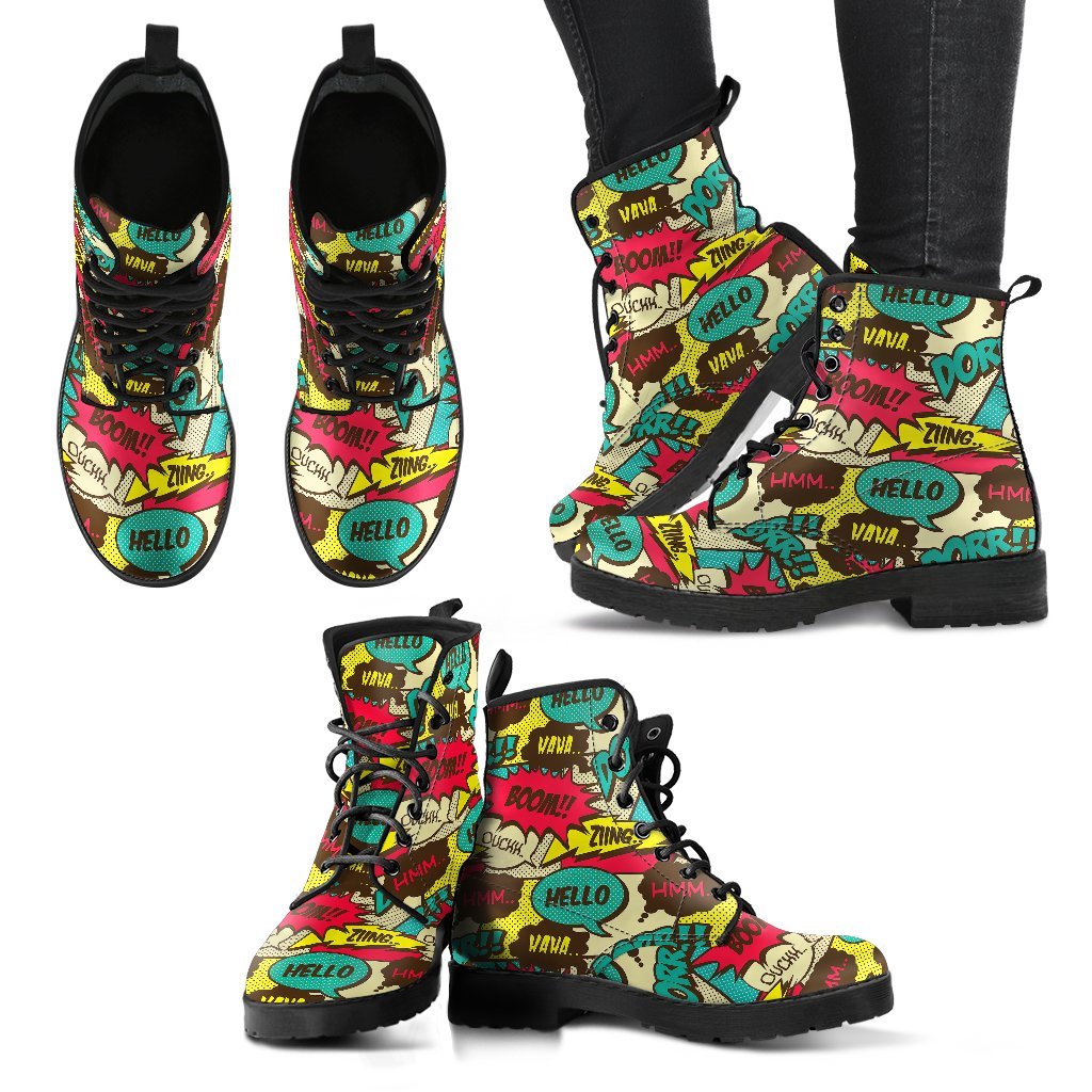 Pattern Print Comic Book Strip Men Women Leather Boots-grizzshop