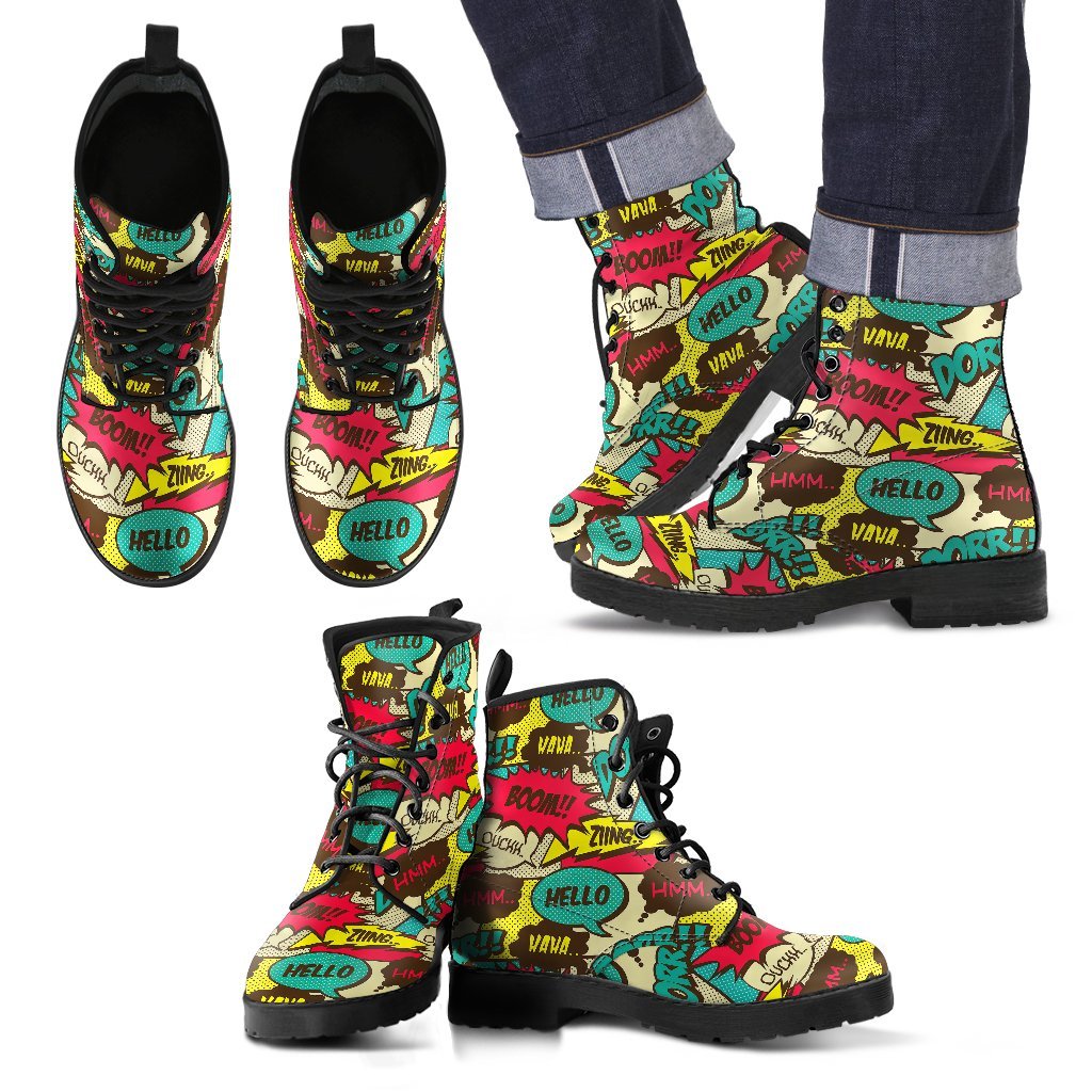 Pattern Print Comic Book Strip Men Women Leather Boots-grizzshop