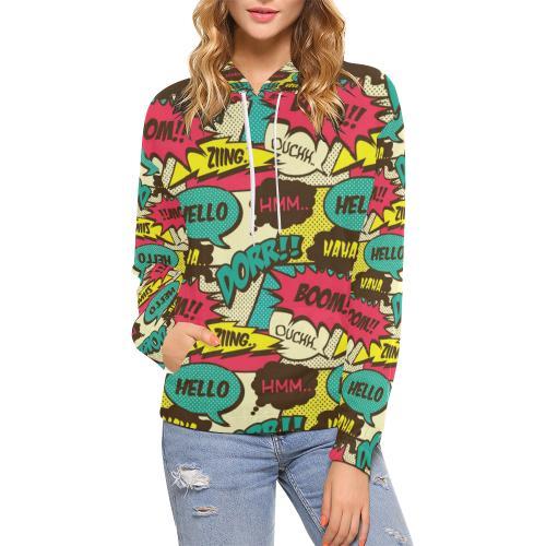 Pattern Print Comic Book Strip Women Pullover Hoodie-grizzshop