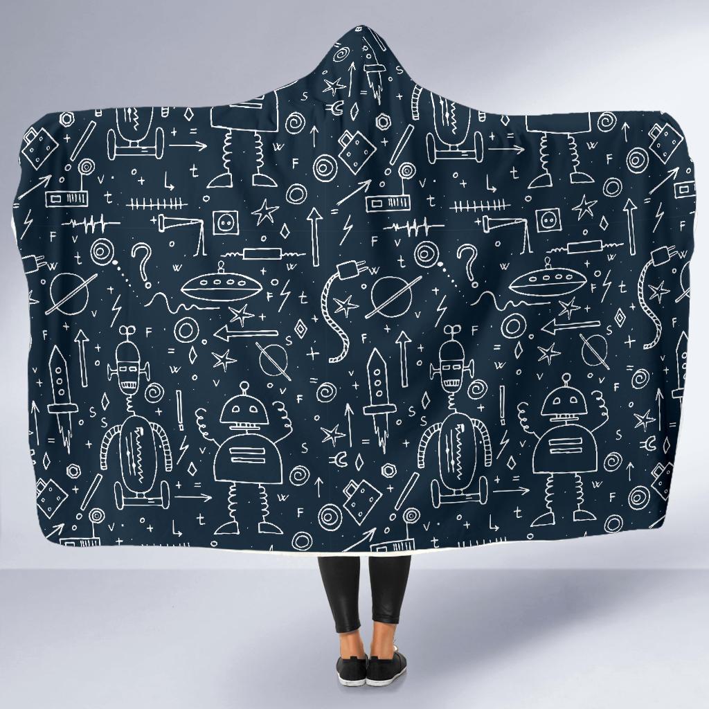 Pattern Print Cyborg Robot Hooded Blanket-grizzshop