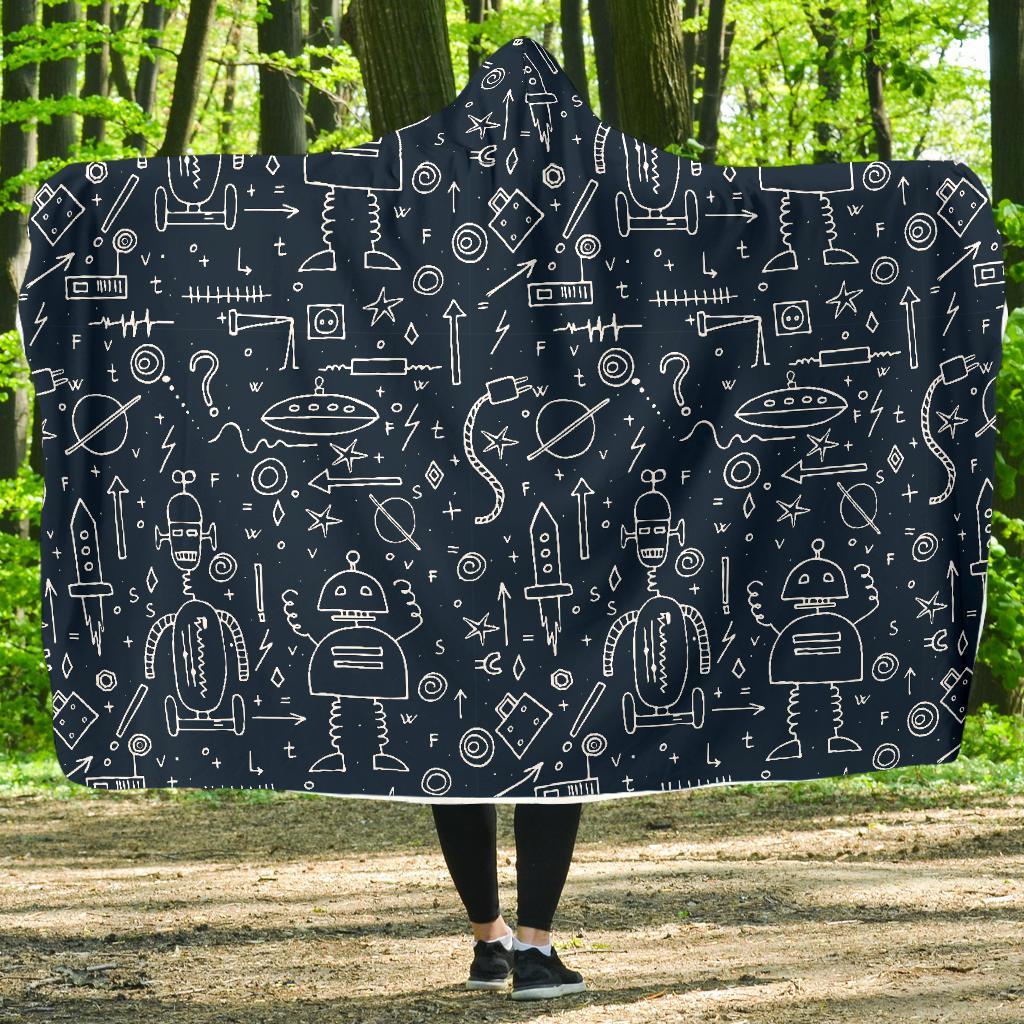 Pattern Print Cyborg Robot Hooded Blanket-grizzshop