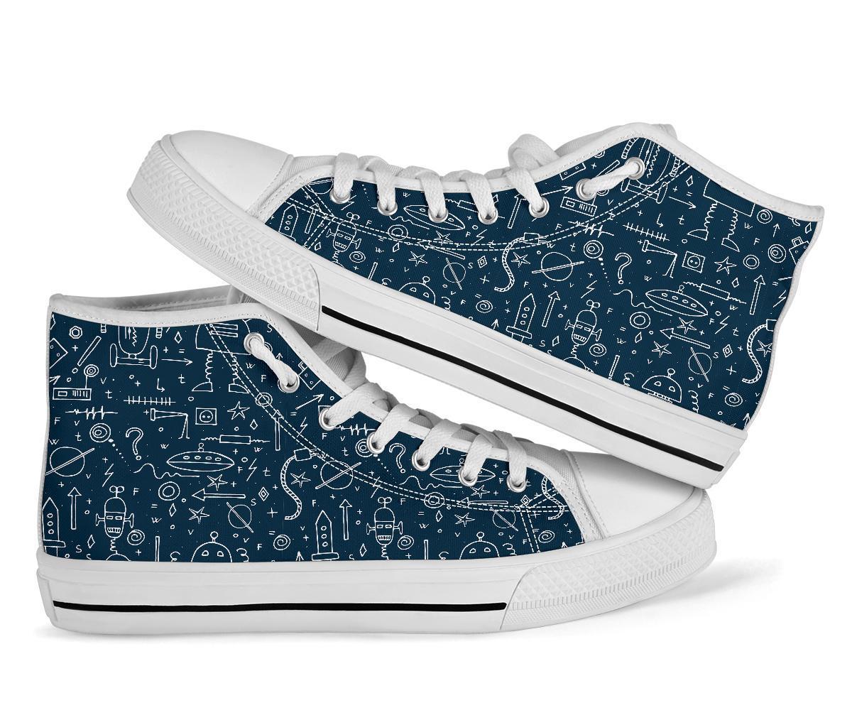 Pattern Print Cyborg Robot Men Women's High Top Shoes-grizzshop