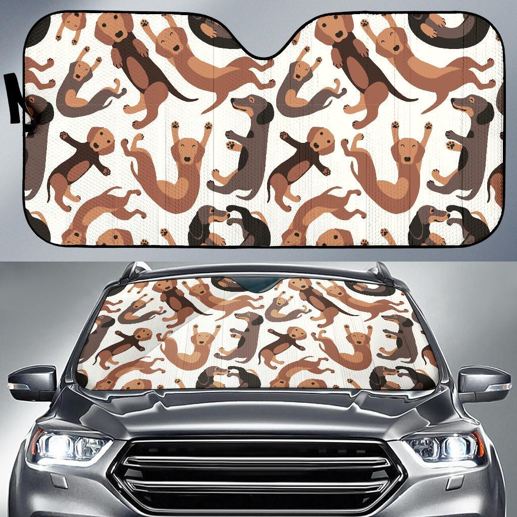 Pattern Print Dachshund Wiener Dog Car Sun Shade-grizzshop