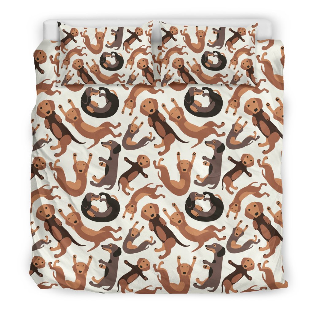 Pattern Print Dachshund Wiener Dog Duvet Cover Bedding Set-grizzshop