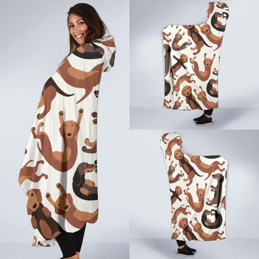 Pattern Print Dachshund Wiener Dog Hooded Blanket-grizzshop