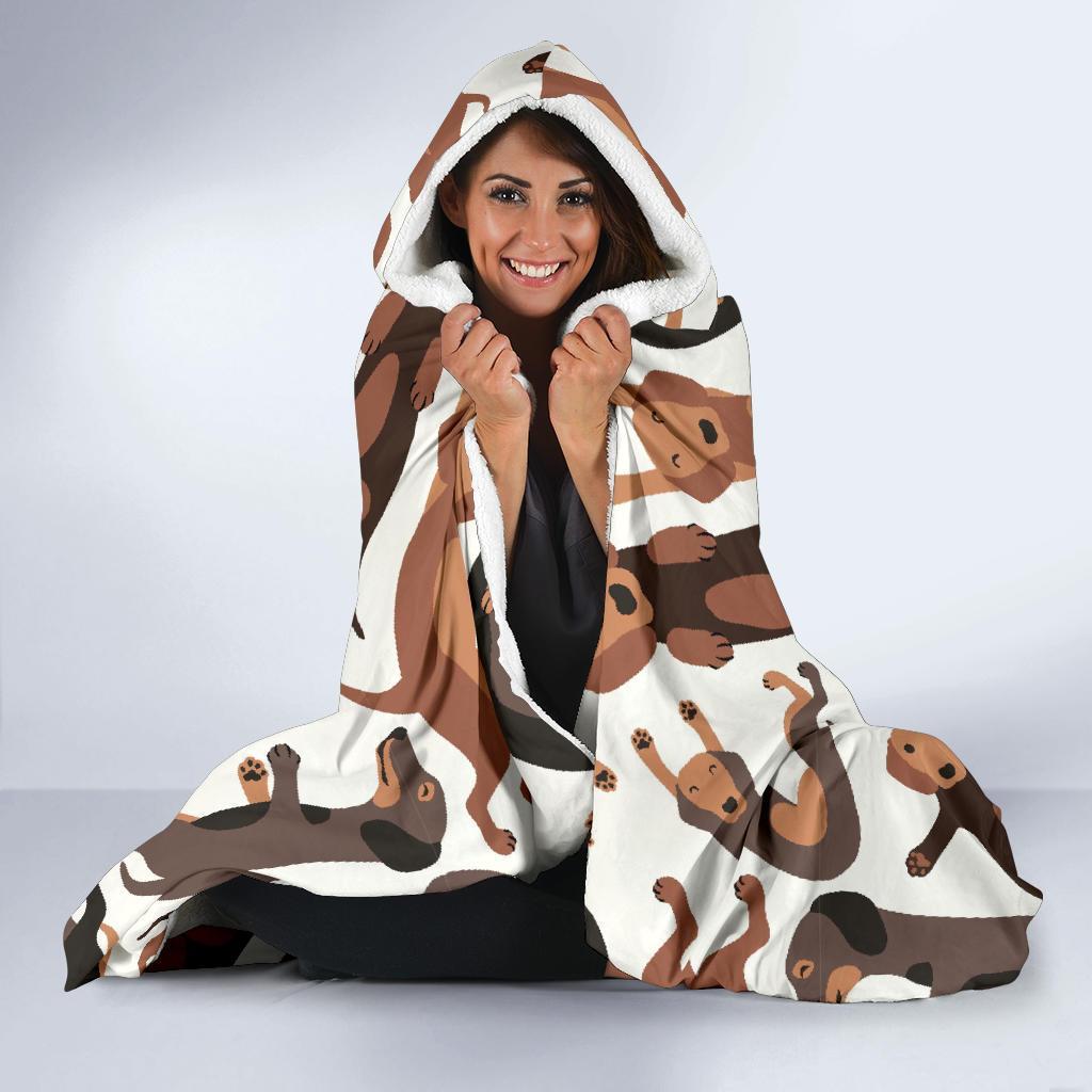 Pattern Print Dachshund Wiener Dog Hooded Blanket-grizzshop