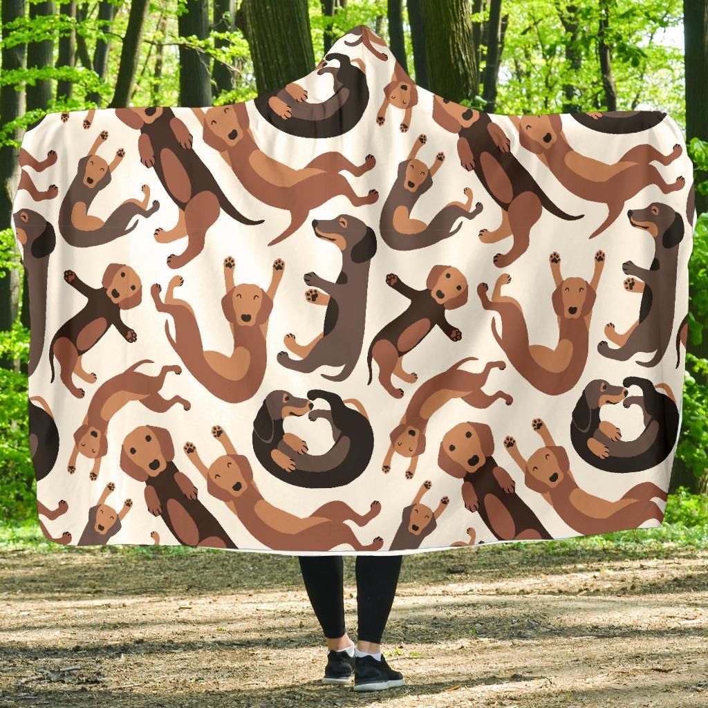 Pattern Print Dachshund Wiener Dog Hooded Blanket-grizzshop