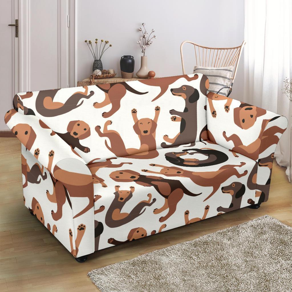 Pattern Print Dachshund Wiener Dog Loveseat Cover-grizzshop