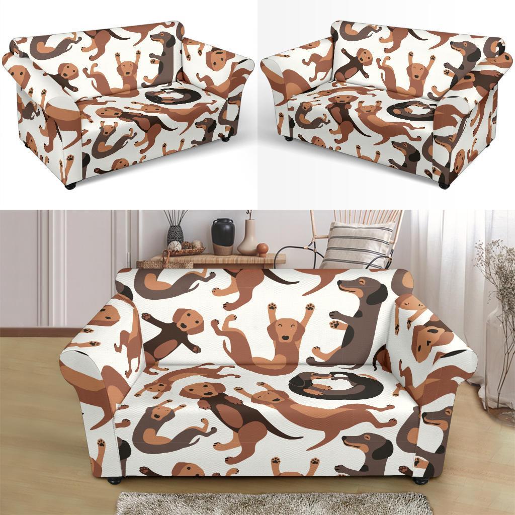 Pattern Print Dachshund Wiener Dog Loveseat Cover-grizzshop