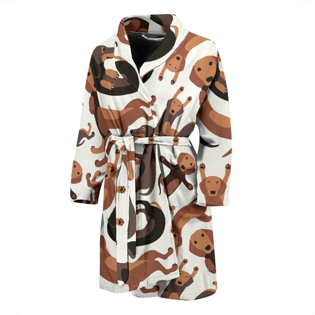 Pattern Print Dachshund Wiener Dog Men Long Robe-grizzshop