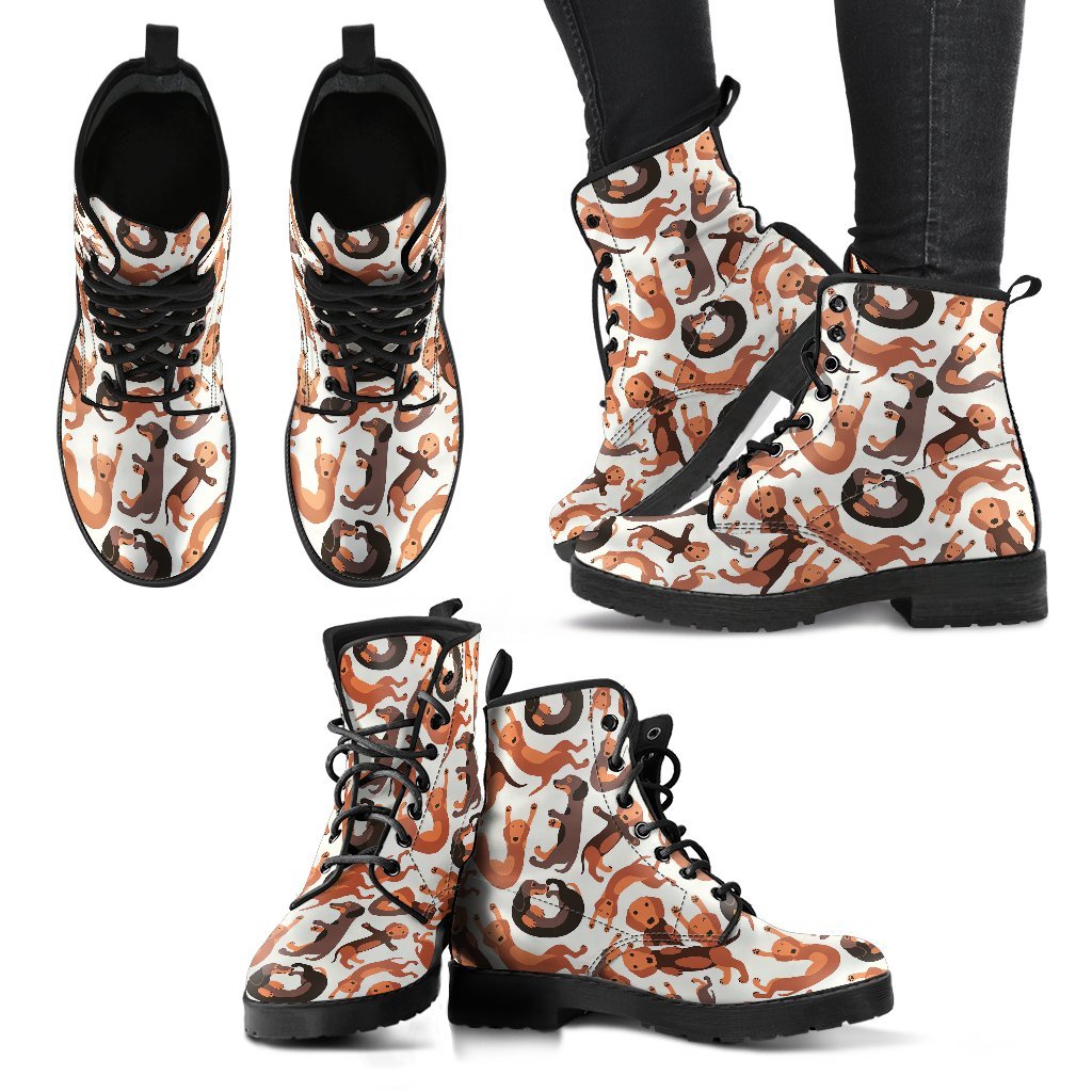 Pattern Print Dachshund Wiener Dog Men Women Leather Boots-grizzshop