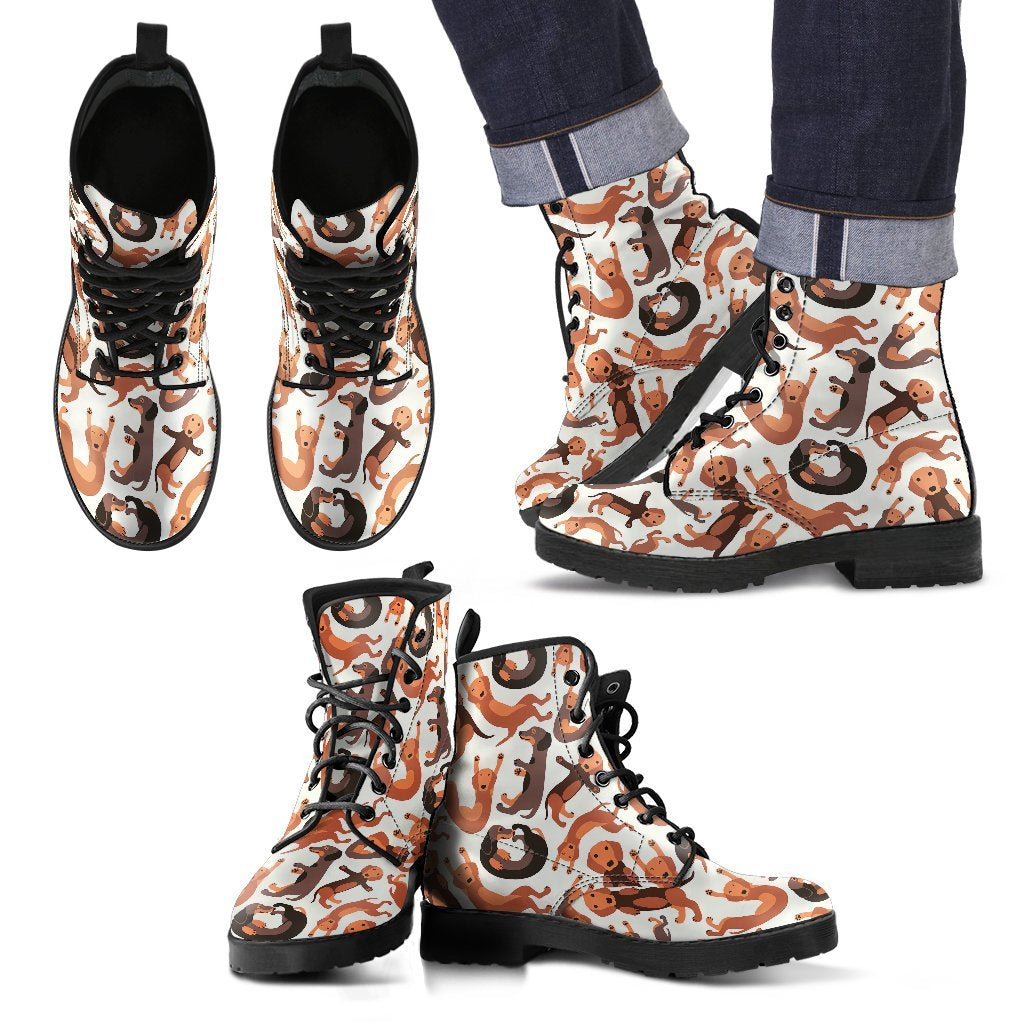 Pattern Print Dachshund Wiener Dog Men Women Leather Boots-grizzshop