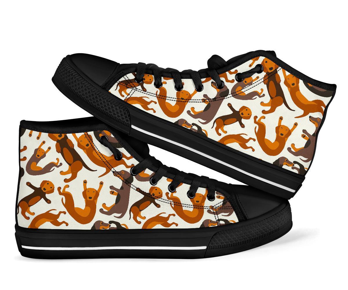 Pattern Print Dachshund Wiener Dog Men Women's High Top Shoes-grizzshop