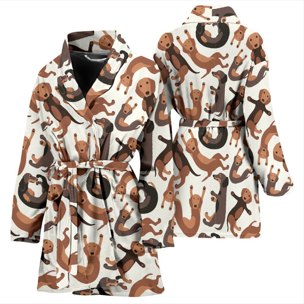 Pattern Print Dachshund Wiener Dog Women Long Robe-grizzshop
