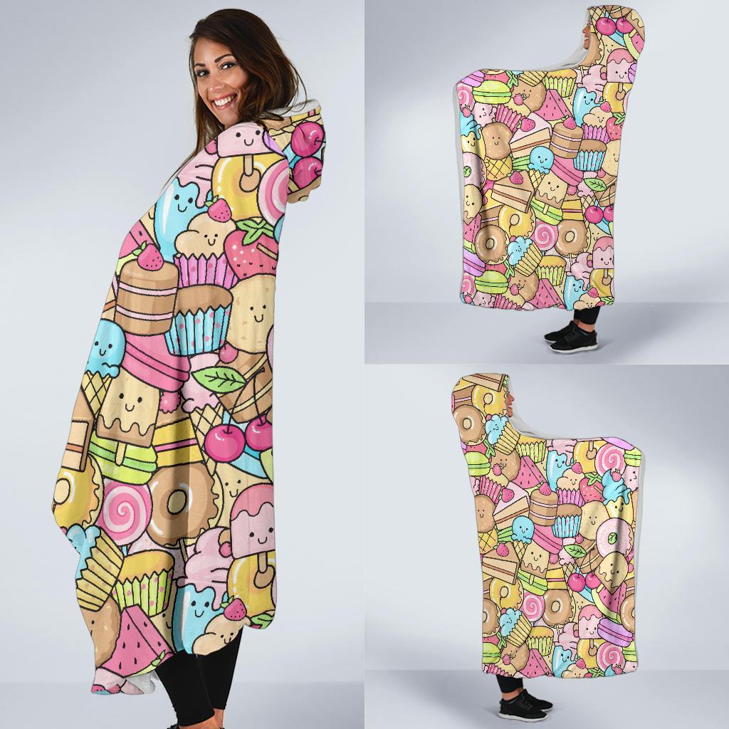 Pattern Print Dessert Cupcake Hooded Blanket-grizzshop
