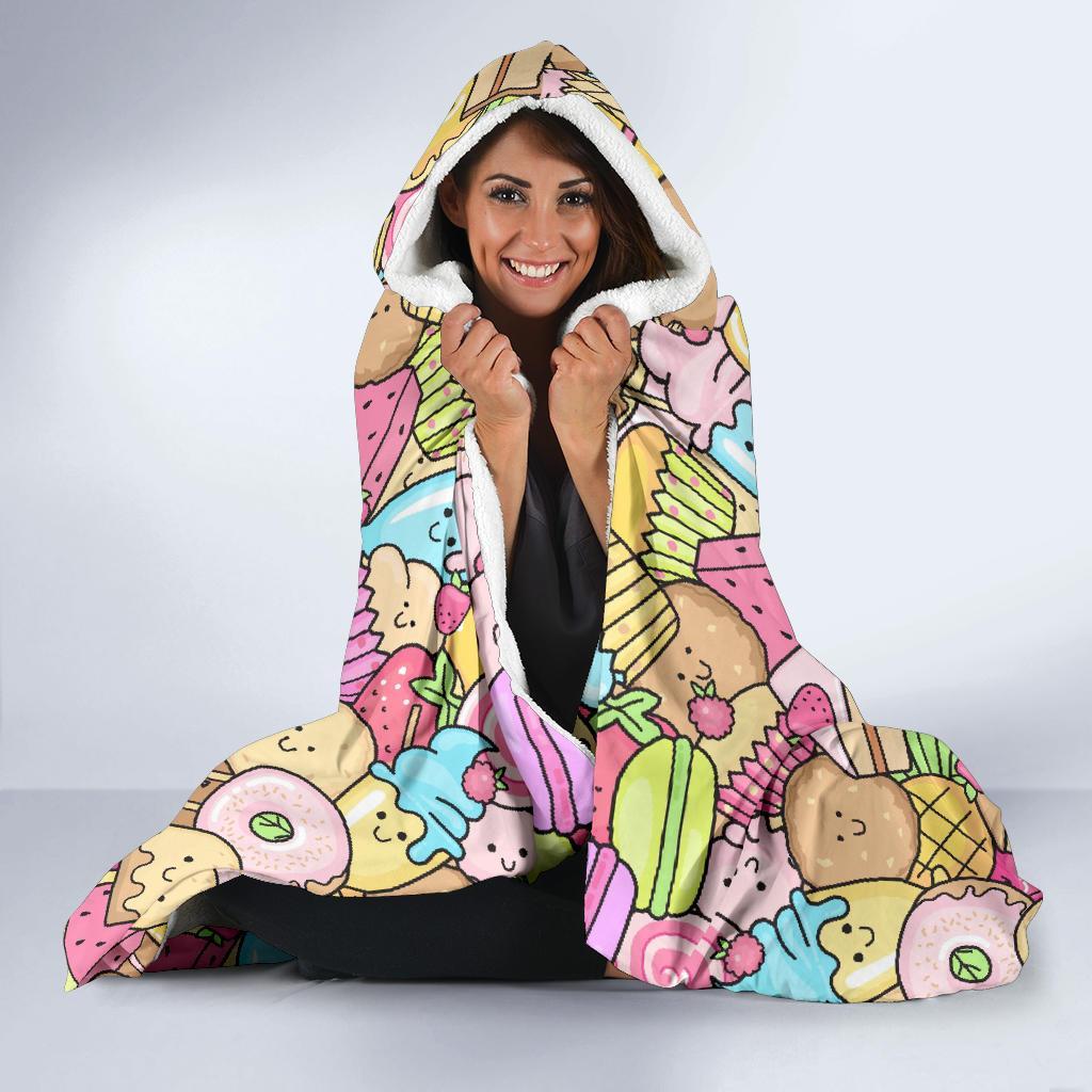 Pattern Print Dessert Cupcake Hooded Blanket-grizzshop