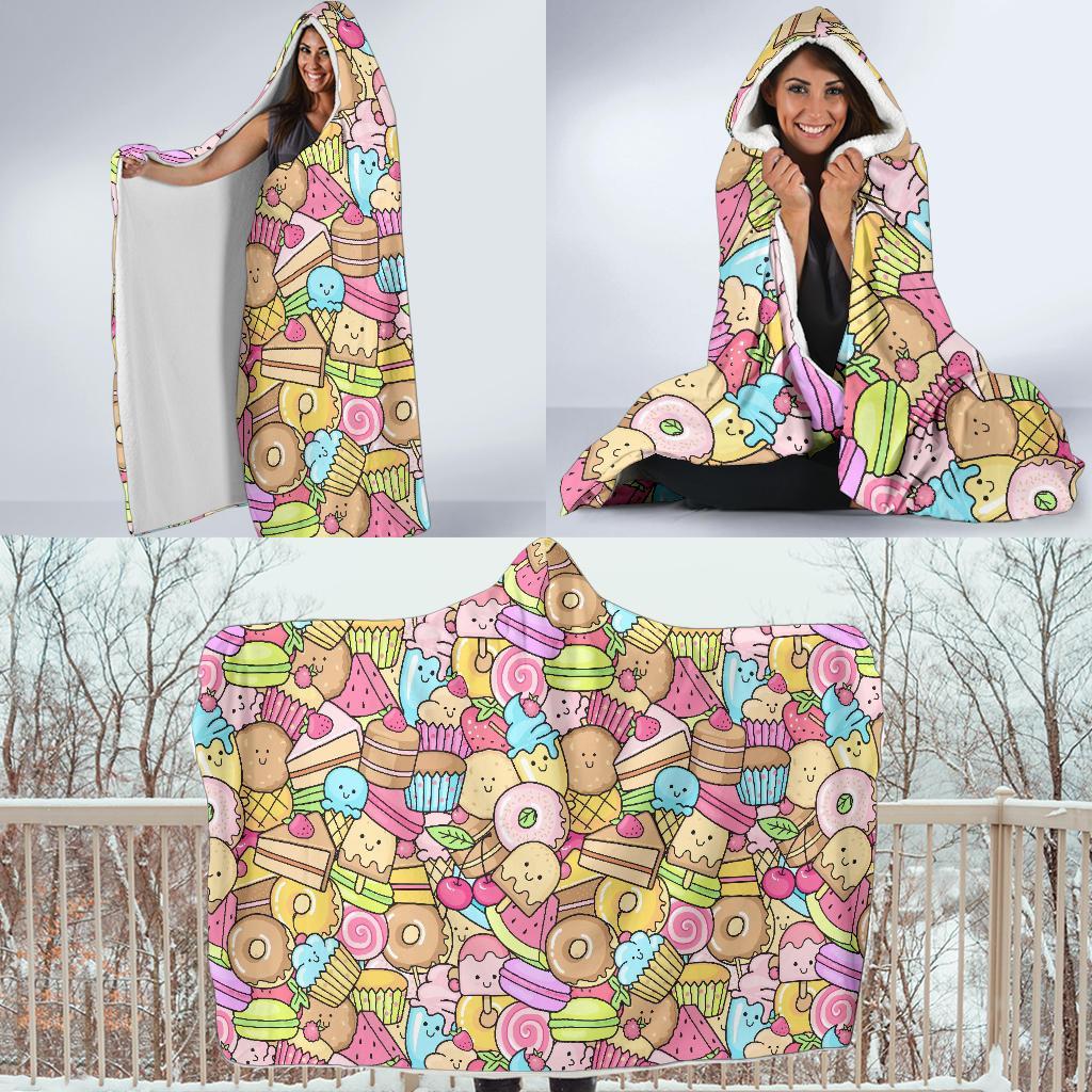 Pattern Print Dessert Cupcake Hooded Blanket-grizzshop