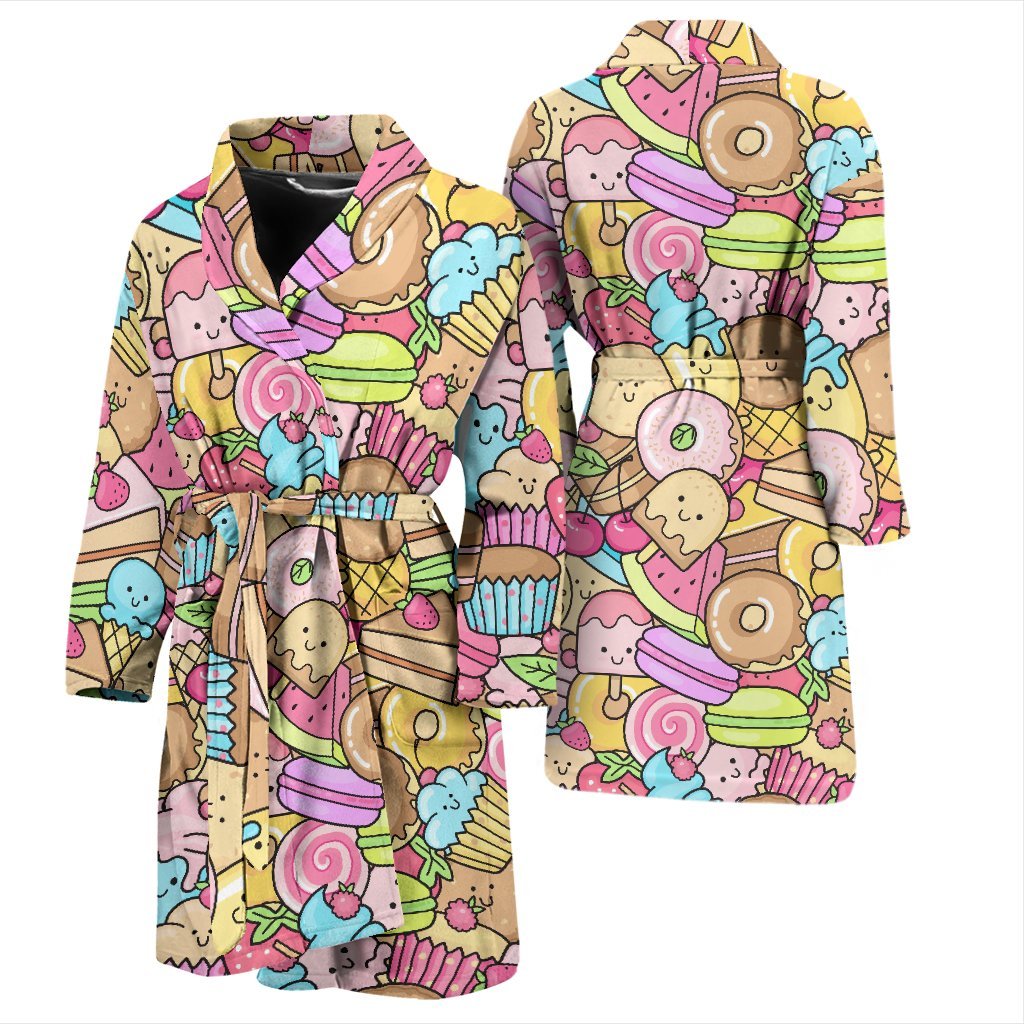 Pattern Print Dessert Cupcake Men Long Robe-grizzshop